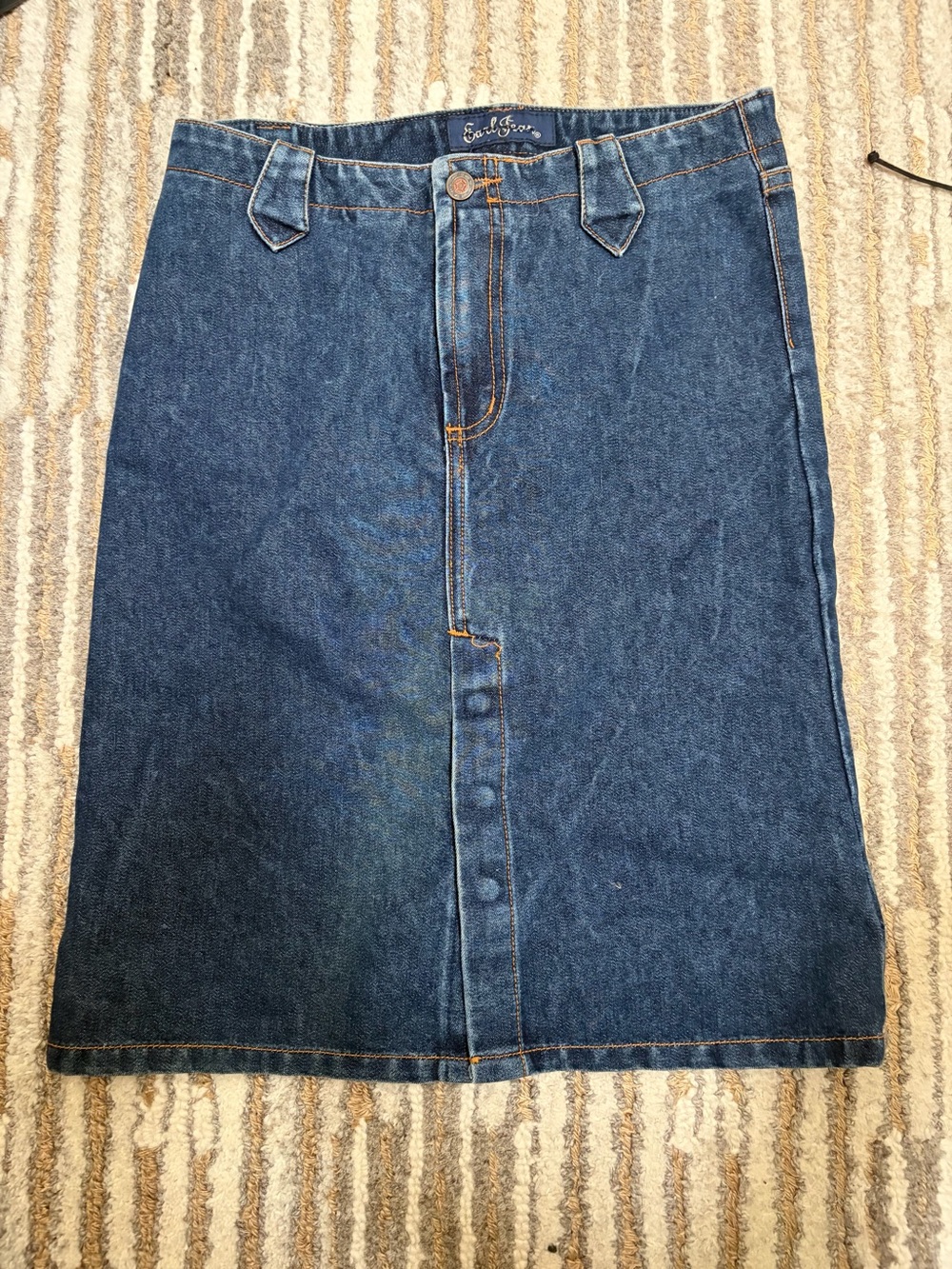 Vintage 90's Earl Jeans Dark Blue Button-Front Midi Denim Skirt